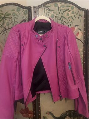 bagatelle Magenta Quilted Leather Moto Jacket